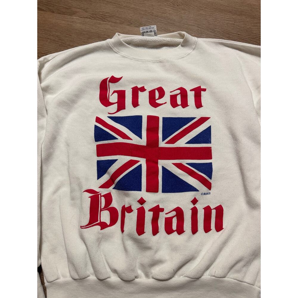 Vintage Great Britain Union Jack Crewneck White Made In Portugal Size Large - Picture 2 of 7
